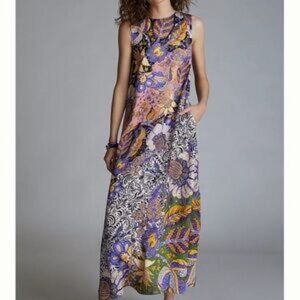 Anthropologie Alanna Maxi Floral Patterned Fabric Dress with Slide Slits